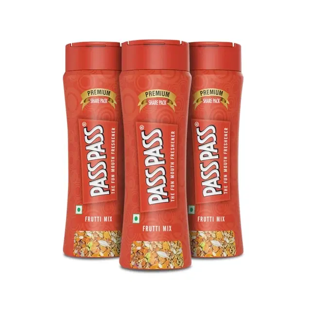 Pass Pass Frutti Mix Dried Fruit Based Mouth Freshener, High In Fibre & Anti-Oxidants, Pack Of 3-115 g Each