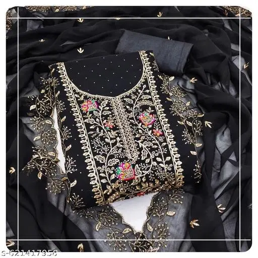 Embellished Embroidered Palazzo Suit Set for Women (Black, Un Stitched)