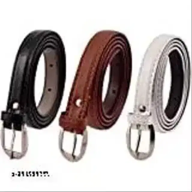 Leather Belt for Women, Pack of 3 (Multicolor, 24)