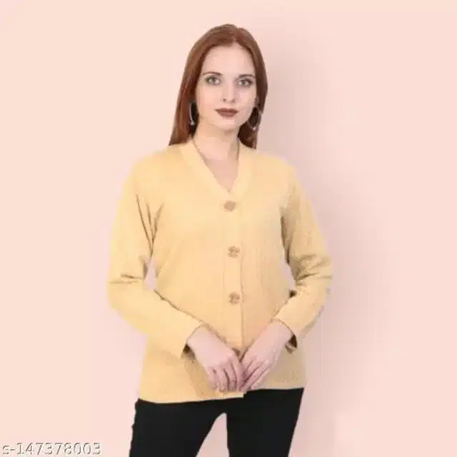 Woolen Solid Full Sleeves Sweater for Women (Beige, Free Size)