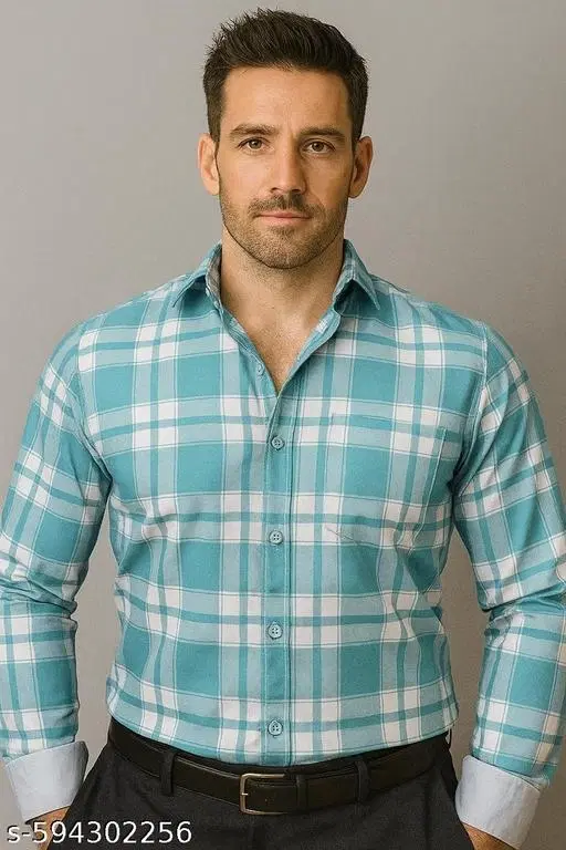 Cotton Blend Checked Shirt for Men, Milange-Green (XXL) Pack of 1