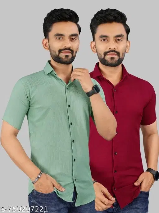 Casual Shirts for Men, Pack of 2 (Green, S)