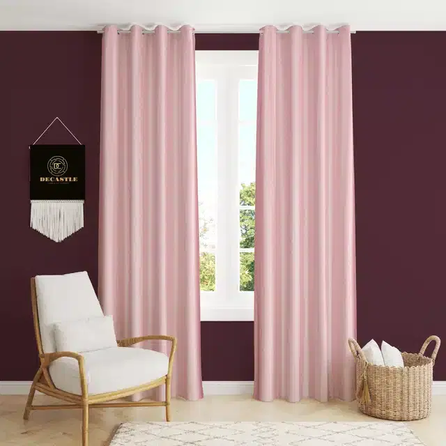 Polyester Curtains for Window & Door, Baby Pink, 5 feet, Pack of 2