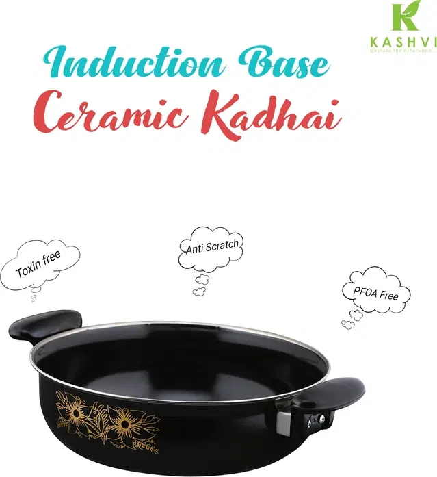 Cast Iron Kadai, Black, 28 cm