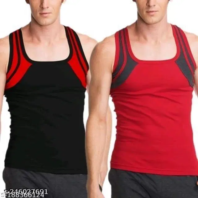 Cotton Vests for Men, Pack of 2 (Red & Black, S)