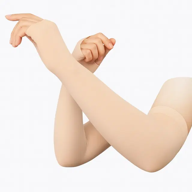 Cotton Solid Arm Sleeves for Men & Women, Beige