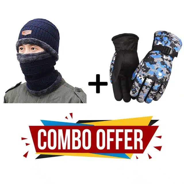 Beanie Cap with Neck Warmer & Gloves for Unisex, Set of 3 (Multicolor)