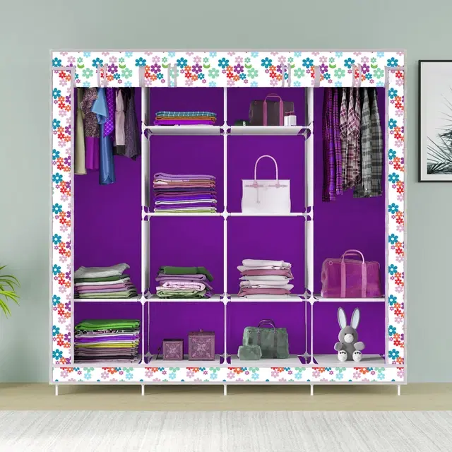 Plastic Printed Collapsible Wardrobe, Purple