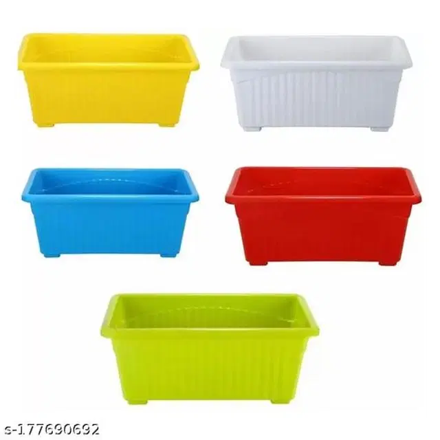 Plastic Rectangular Shape Planters, Multicolor, Pack of 5