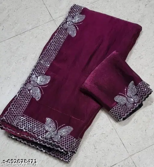 Georgette Solid Saree For Women, Purple