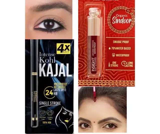 Waterproof Kajal with Liquid Sindoor, Multicolor, Set of 2