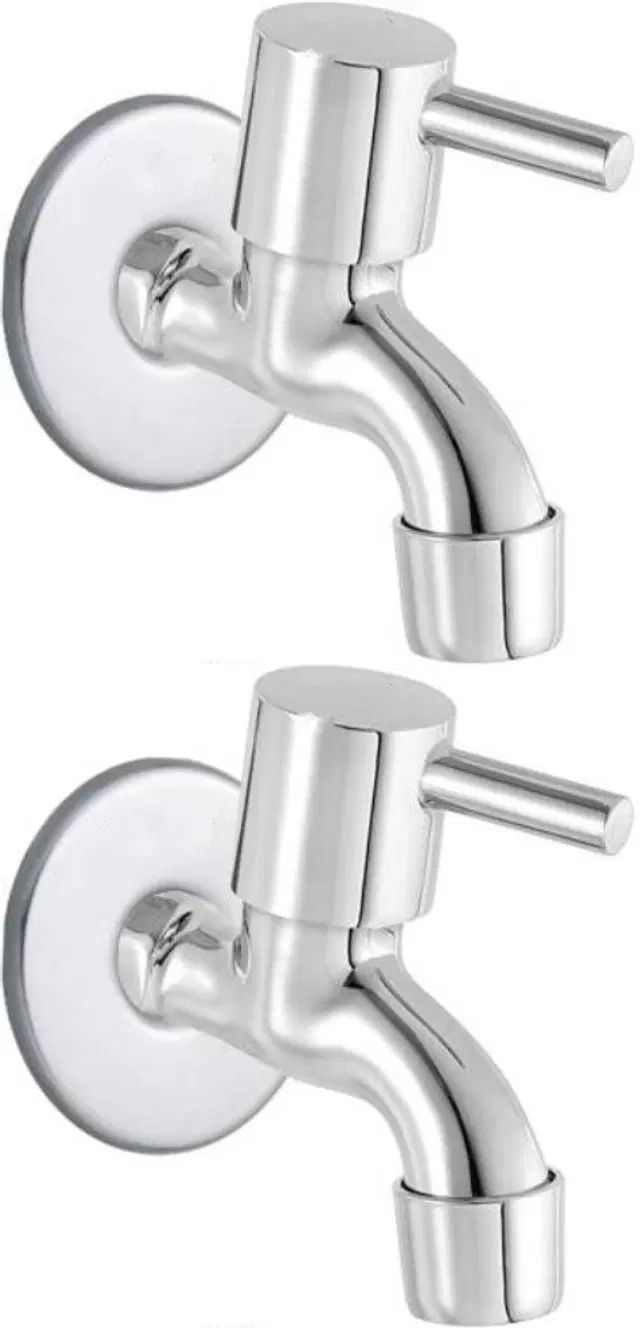 Stainless Steel Polo Bib Cock Tap with Wall Flange, Silver, Set of 2