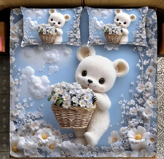 Premium 7D Cute Teddy Printed Bedsheet 90x100in
