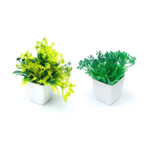 Duli Natural Looking Artificial Flower Pot For Home Decoration, Green, Pack Of 2, D-25