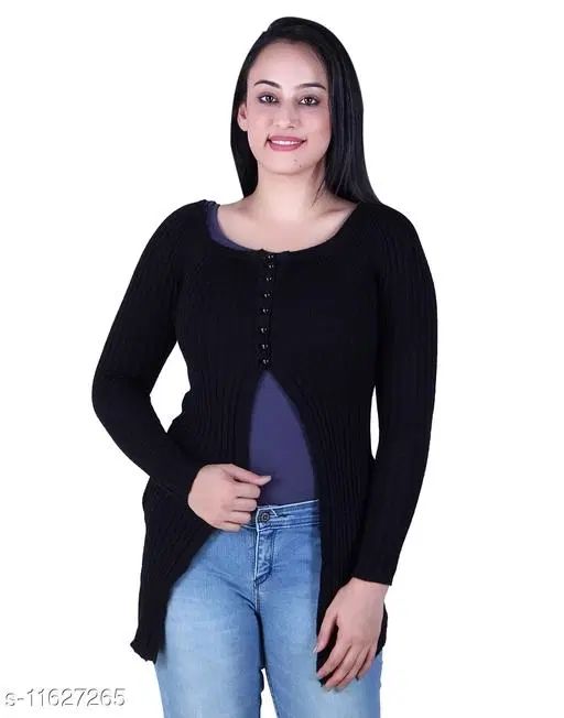 Acrylic Solid Sweater for Women (Black, M)