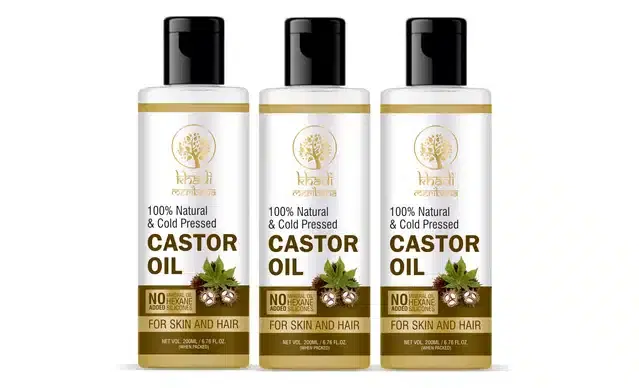 Meribana Khadi Premium Cold Pressed Castor Hair Oil, Pack of 3, 200 ml