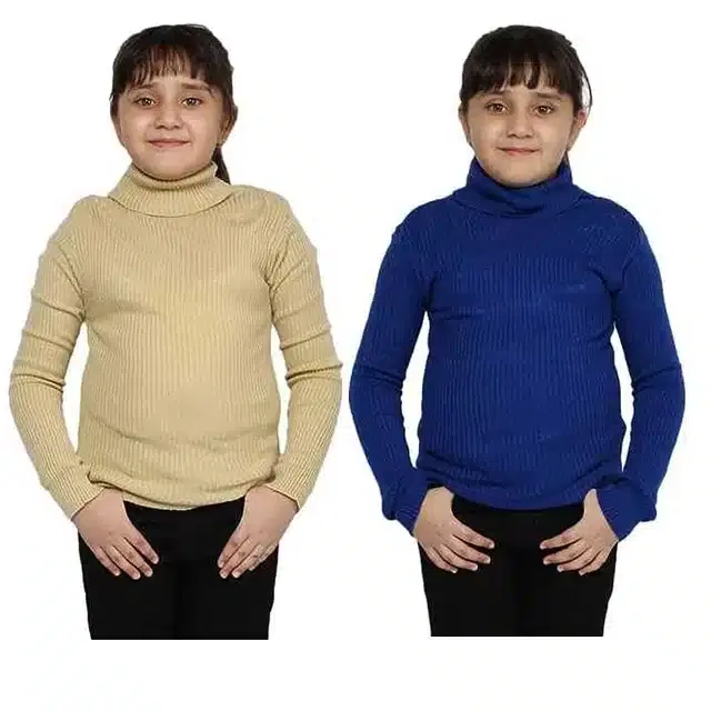 Full Sleeves Solid Sweater for Girls, Pack of 2 (Beige & Blue, 18-24 Months)