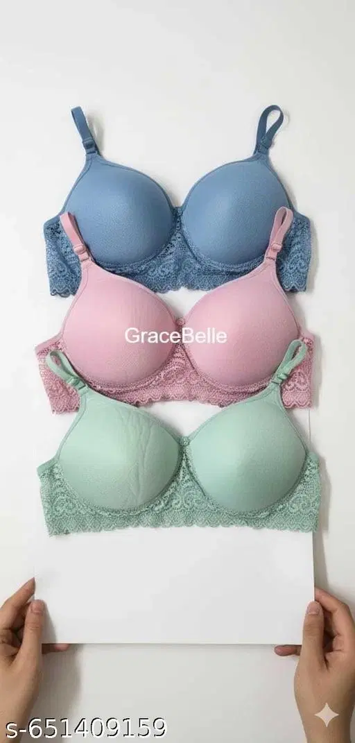 Cotton Solid Bra for Women & Girls, Multicolour, Pack of 3 (32A)