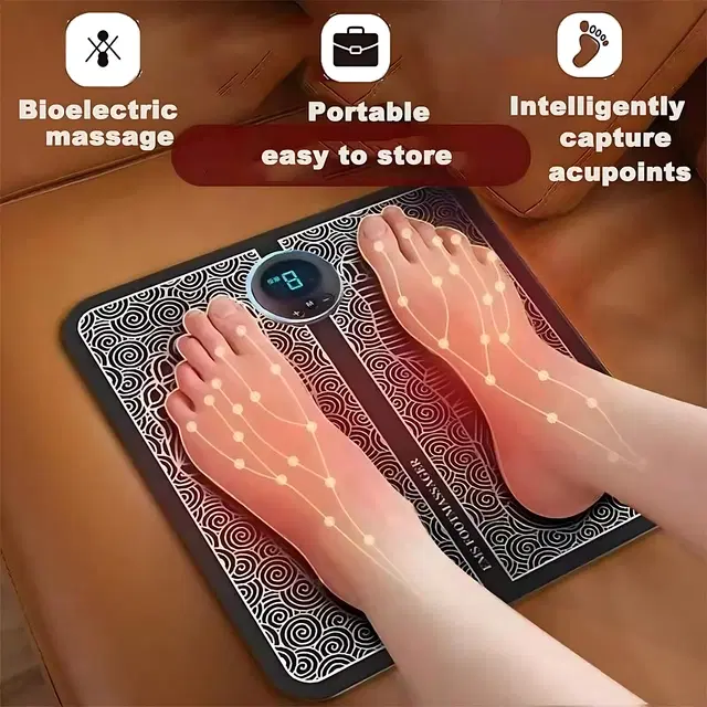 Wireless EMS Pain Relief Rechargeable Foldable with 8 Modes and 19 Intensity Levels Foot Massager, Blue