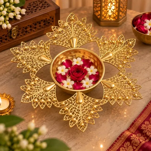 Metal Mor Pankh Urli 7 Inch, Decorative Traditional Urli For Pooja, Home & Diwali Decoration