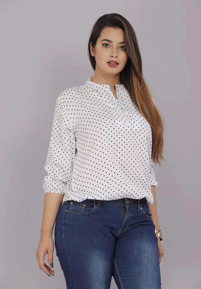 Rayon Printed Top for Women (White, M)