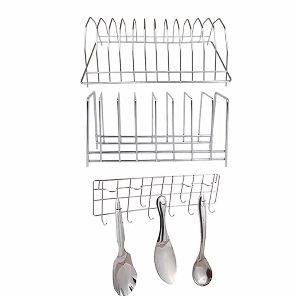 Oc9 Stainless Steel Plate Stand & Wall Mounted Ladle Hook Rail For Kitchen, Pack Of 2, Oc-251