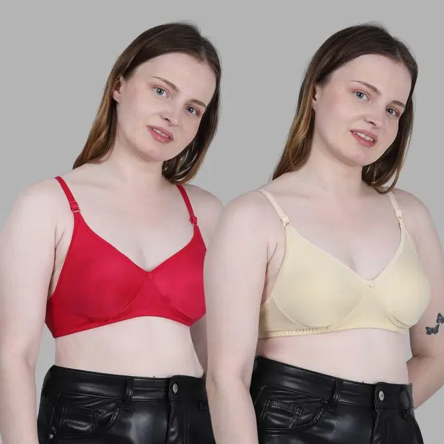 Cotton Solid Non Padded Bra for Women, Multicolour, Pack of 2 (32B)