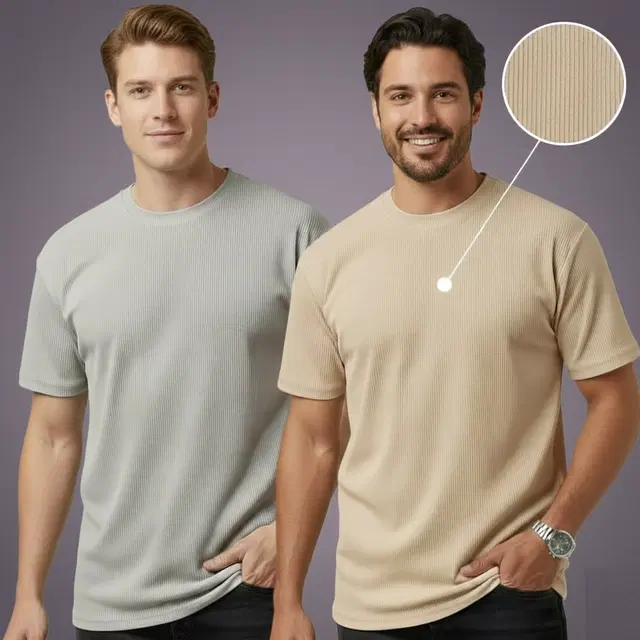 Polyester Round Neck T-shirt for Men, Multicolour, Pack of 2 (M)