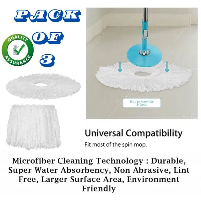 Stainless Steel Spin Mop Refill, White, Pack of 3