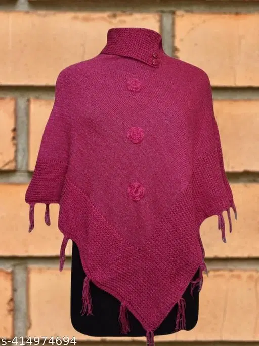 Woolen Poncho for Women (Dark Pink, Free Size)
