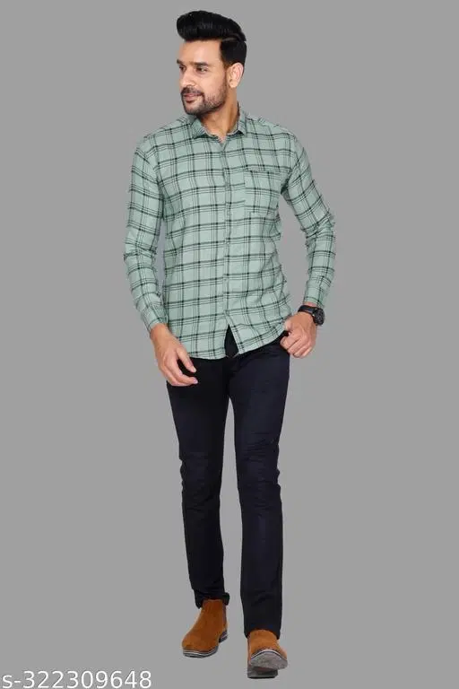 Cotton Blend Checked Shirt for Men, Green (L) Pack of 1
