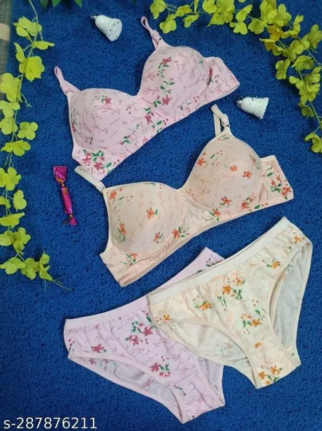 Cotton Blend Printed Lingerie Set for Women, Pack of 2 (Multicolor, 30A)