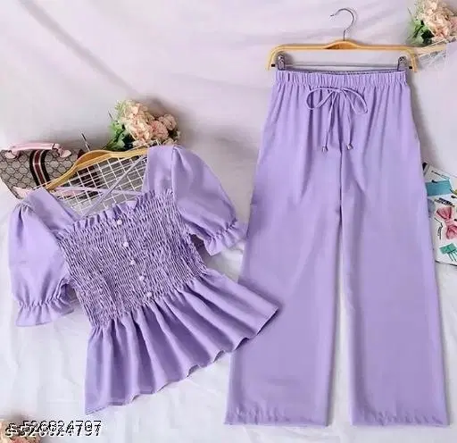 Crepe Palazzo Set for Women (Lavender, 9-10 Years)