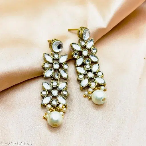Alloy Kundan Earring for Women & Girls, White