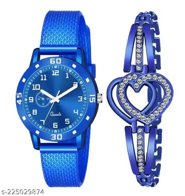 Analog Watch with Bracelet for Women, Set of 2 (Multicolor)