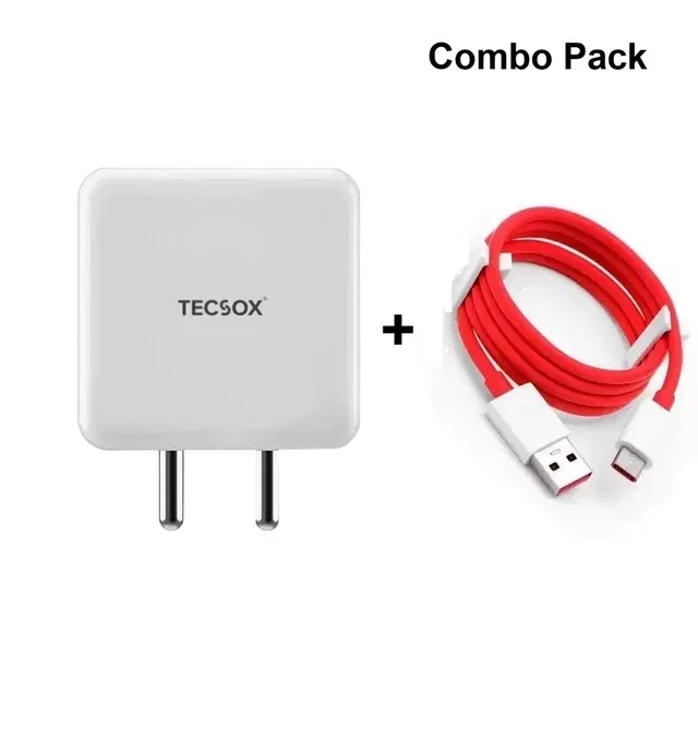USB-A To Type C Cable and TecSox Type C 100 Watts All in 1 Mobile Charger [Combo Pack]