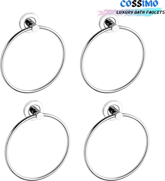Stainless Steel Multipurpose Towel Ring with Wall Flange, Silver, Set of 4