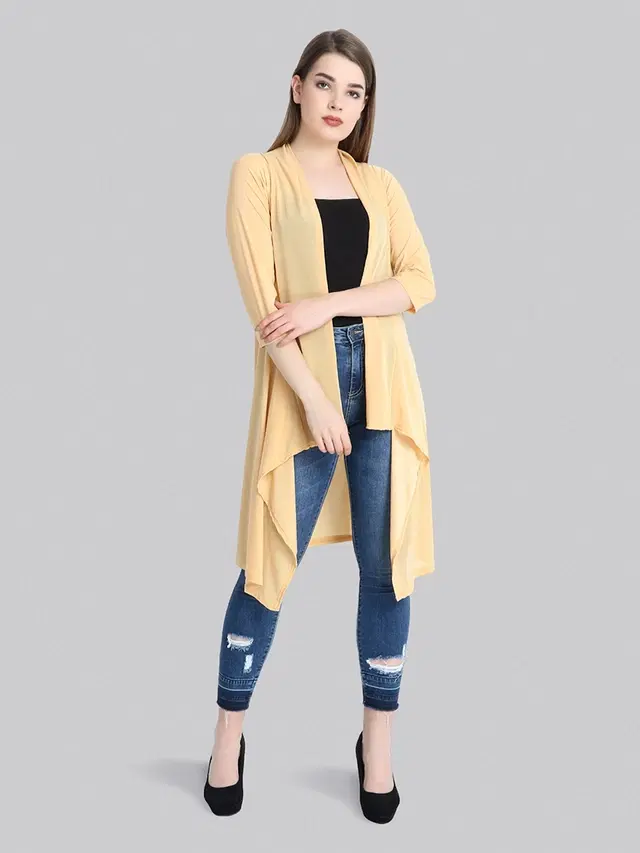 Hosiery Solid Shrug for Women (Beige, S)