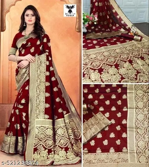 Banarasi Silk Saree for Women (Maroon, Free Size)