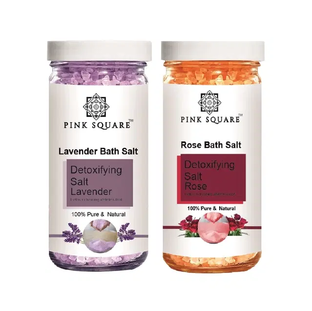 Pink Square Lavender & Rose Detoxifying Bath Salt Crystal, 200 g, Set of 2