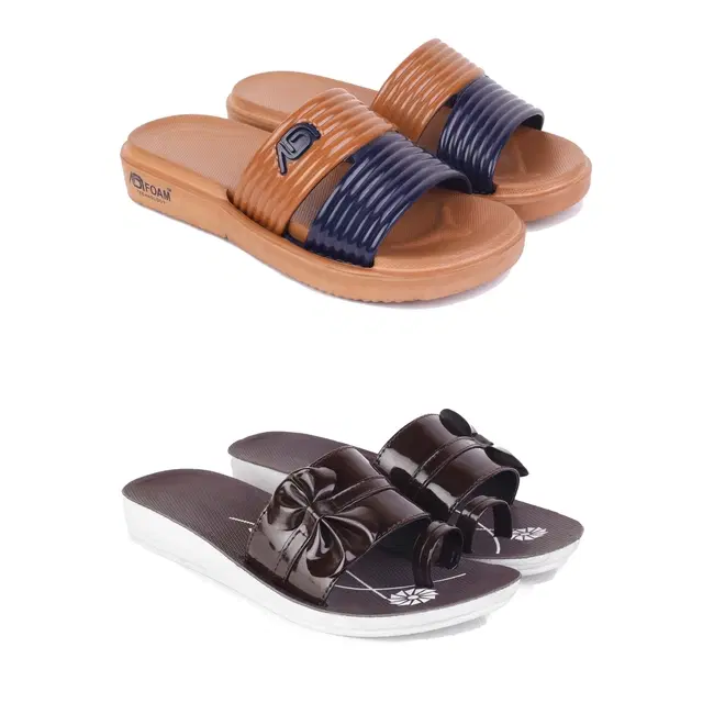Combo of Sliders & Flats for Women, Set of 2 (Multicolor, 5)