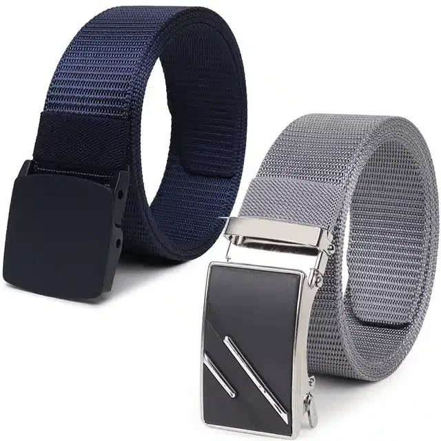 Casual Nylon Belts for Men, Pack of 2 (Blue & Grey)