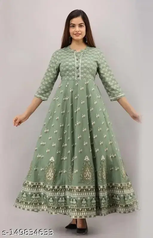 Rayon Printed Anarkali Kurti for Women, Mint Green (S)
