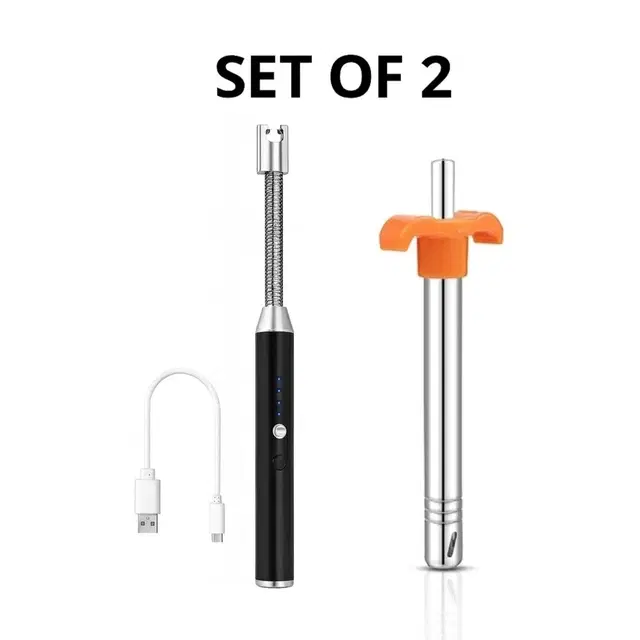 2 Pc Combo Set of Rechargable Gas Lighter & Steel Gas Lighter