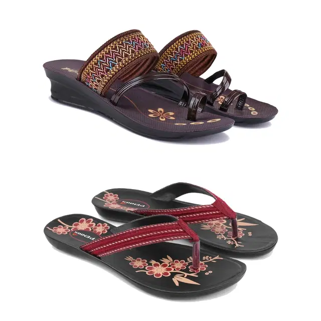 Sandals for Women, Pack of 2 (Multicolor, 6)