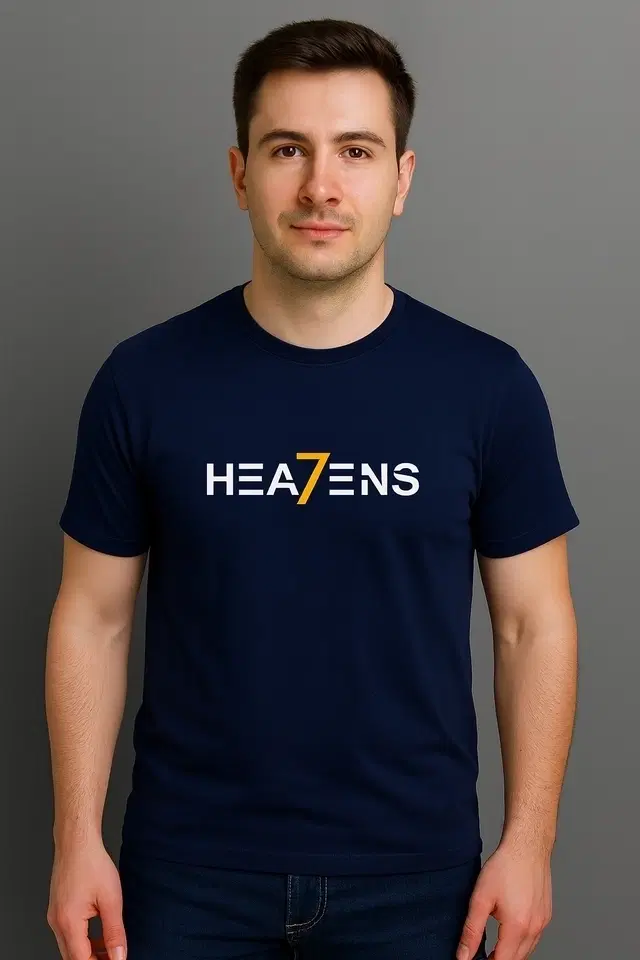 Round Neck Printed T-Shirt for Men, Blue (M)