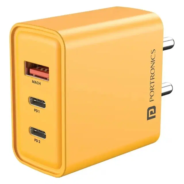 Portronics Adapto 65m 65w Fast Charging Adapter | Yellow