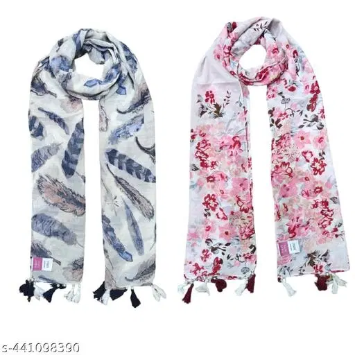 Poly Chiffon Printed Scarves for Women, Pack of 2 (Multicolor, 1.75 m)