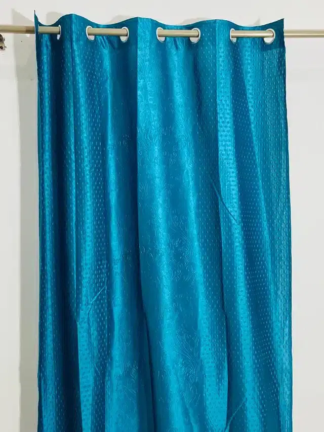 Polyester Embroidered Window & Door Curtains, Pack of 2, Aqua Blue, 5 feet