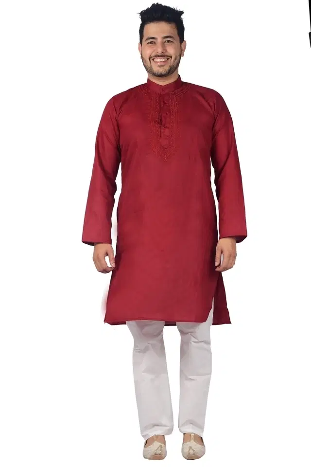 Embroided Kurta Set for Men, Maroon (XXL)